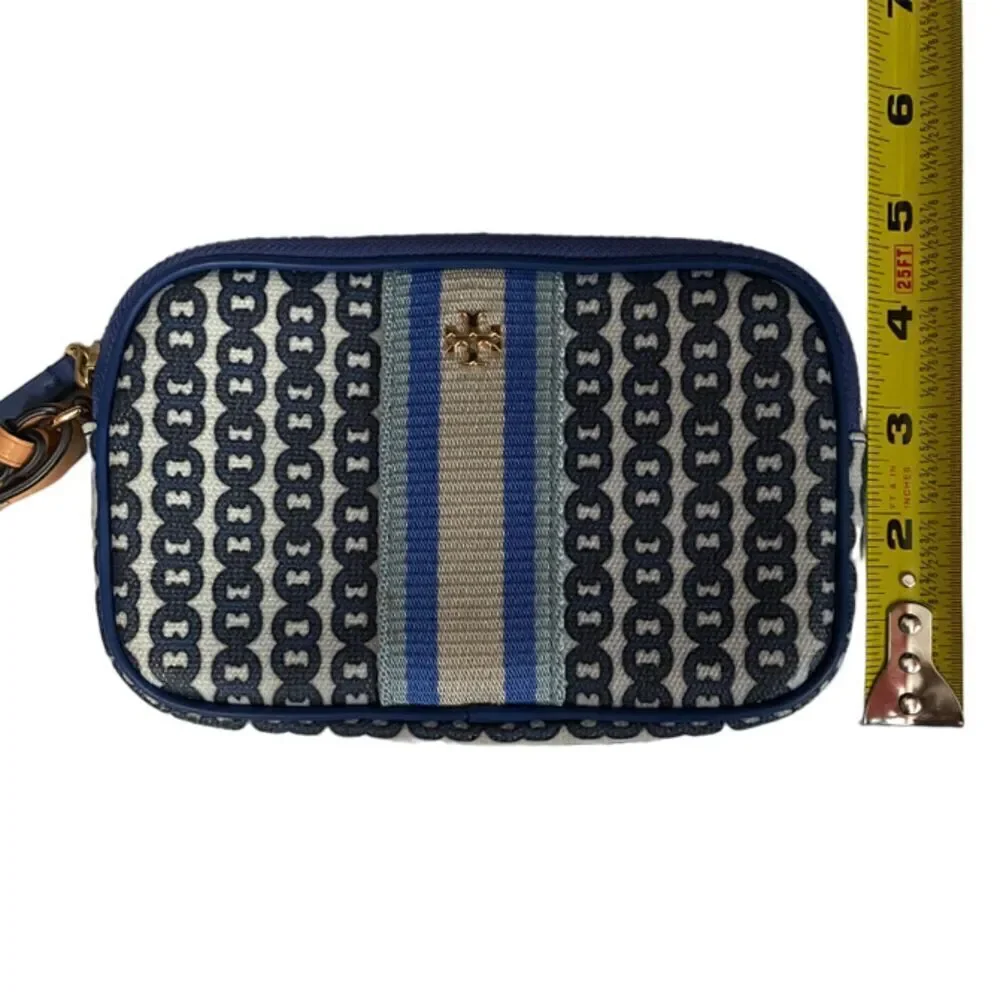 Tory Burch Blue & Cream Wristlet Clutch